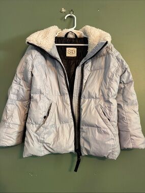 S13 Kids Puffer Jacket Gray Sherpa Trim 6 Duck Feather Down Filled Puffer Coat